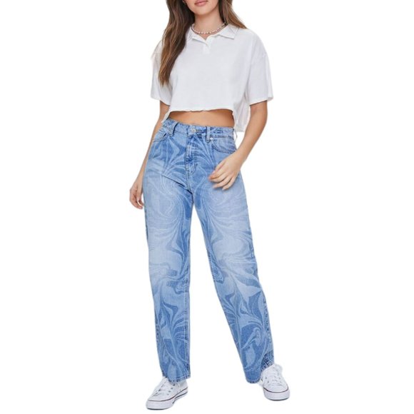 Forever 21 Denim - Forever 21 90s Marble Print Straight-Leg Jeans Size 32 NWT